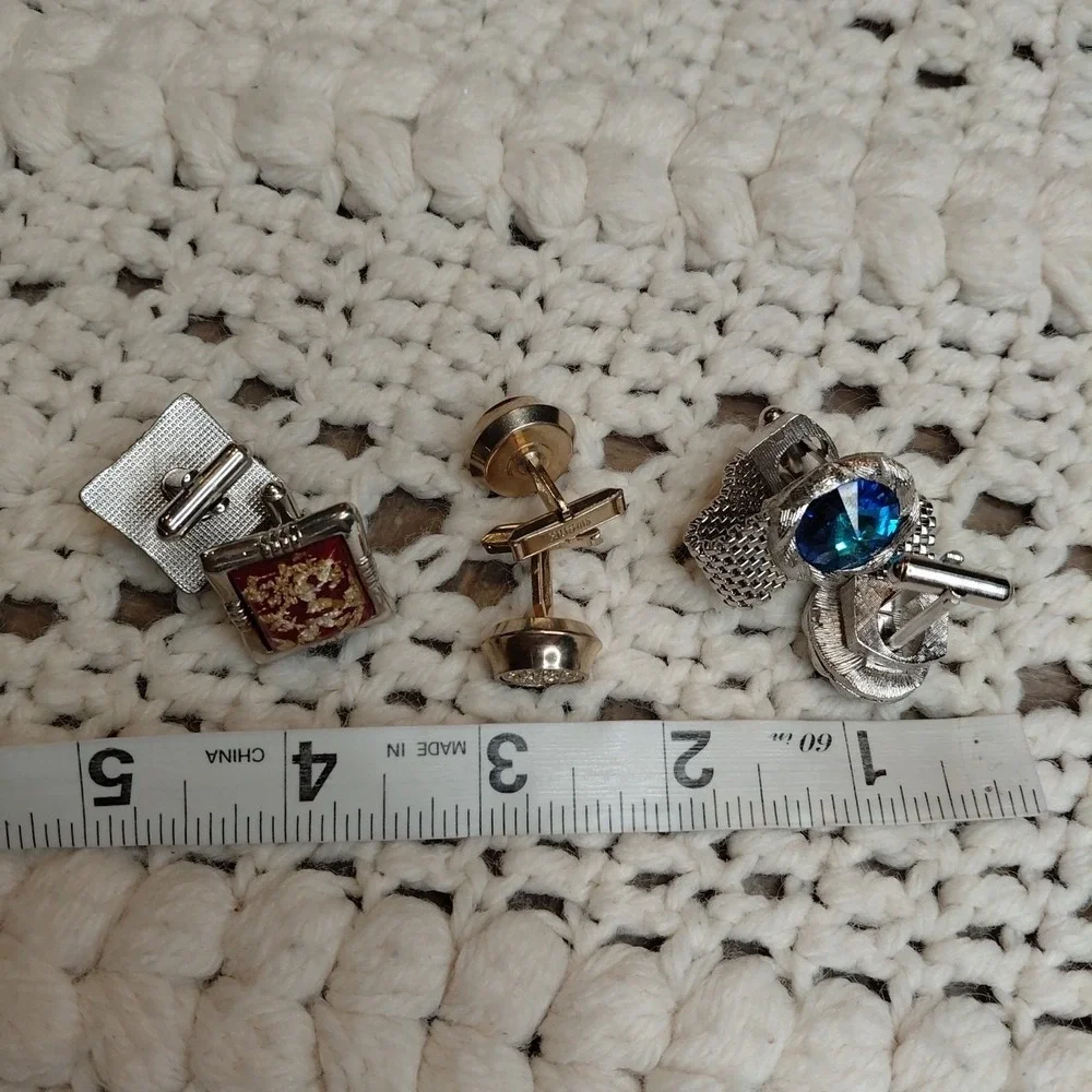 Vtg Lot 2 Swank & 1 Hickok Cufflinks Mesh Wrap Blue Cabochon Luxury‎ Designer